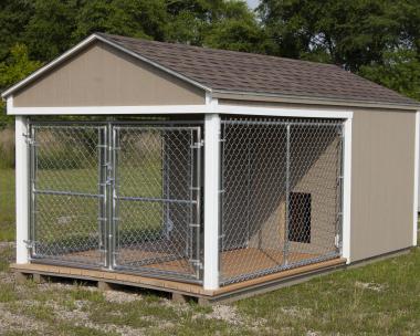 8x14 Double Dog Kennel with Clay Siding and White Trim