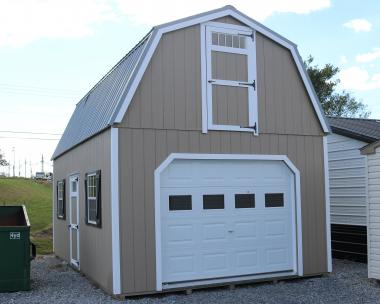 Pine Creek 14x24 Two Story Barn with PC Clay walls, White trim and shutters, and Light Grey metal roof