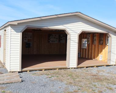 24x24 Double Car Garage with Sand siding, Clay trim, and Weathered Wood shingles