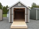 10x20 Cape Cod Storage Shed with Rampage Door (shown open in ramp mode)